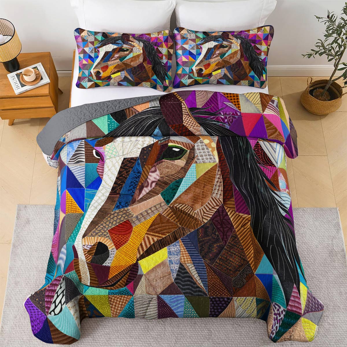 Shineful All Season Quilt 3-Piece Set Horse Colorful