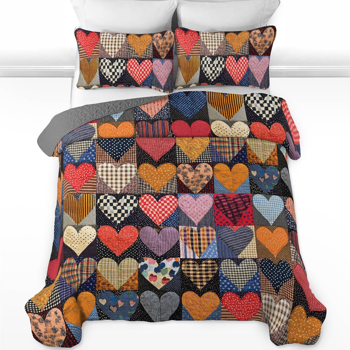 Shineful All Season Quilt 3-Piece Set Cushy Heart