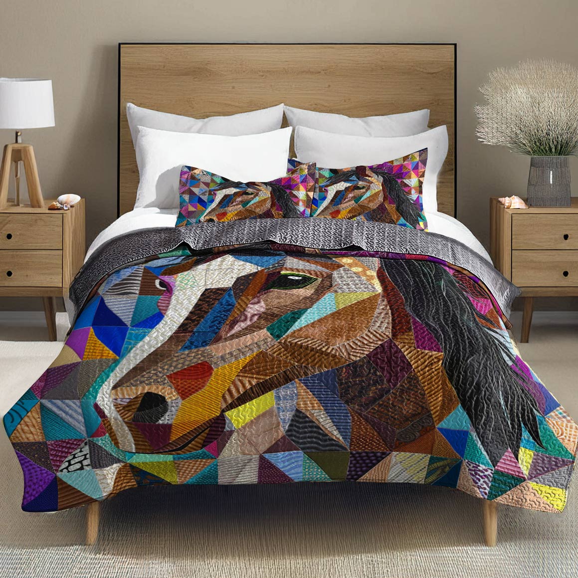 Shineful All Season Quilt 3-Piece Set Horse Colorful