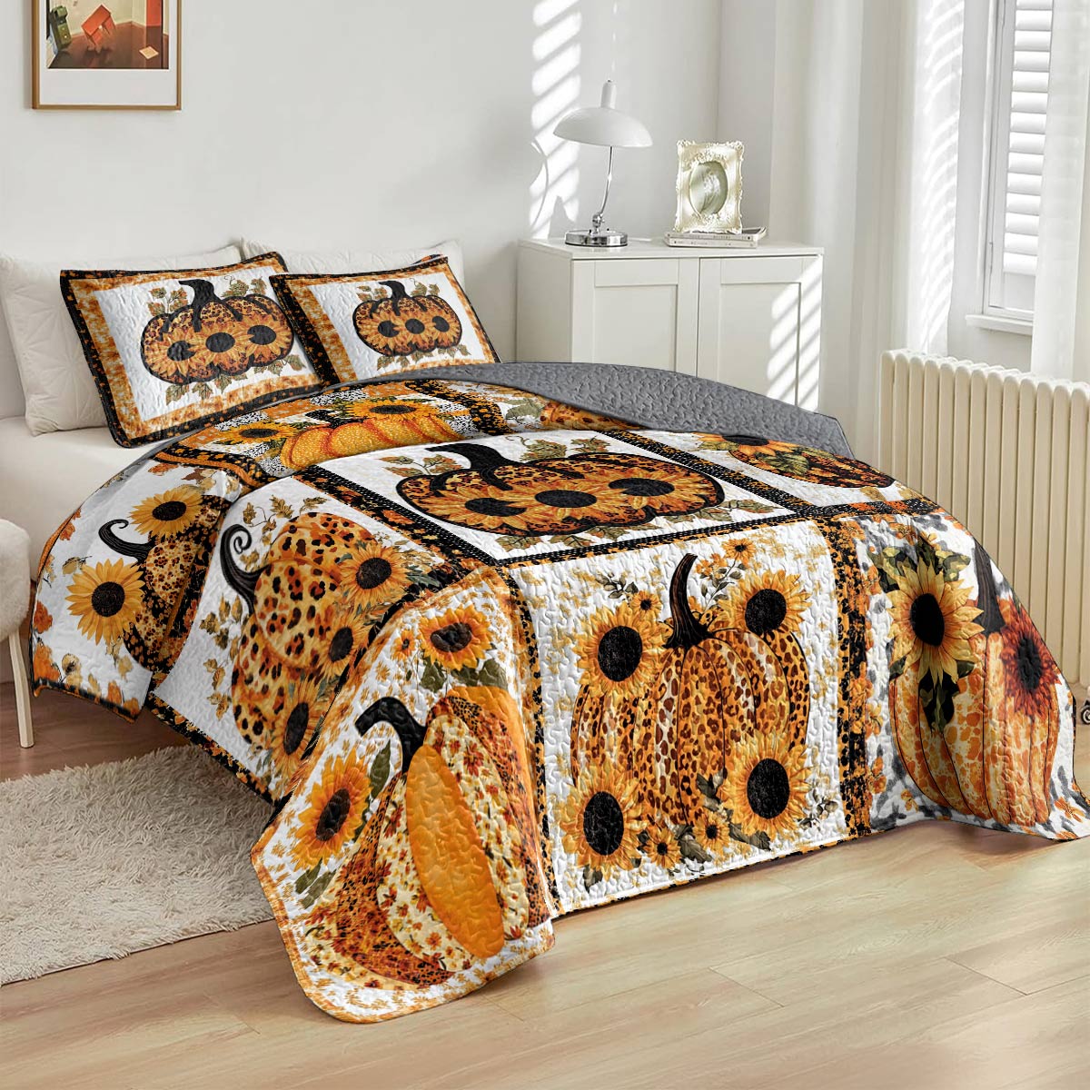 Shineful All Season Quilt 3-Piece Set Gorgeous Pumpkins Sunflowers