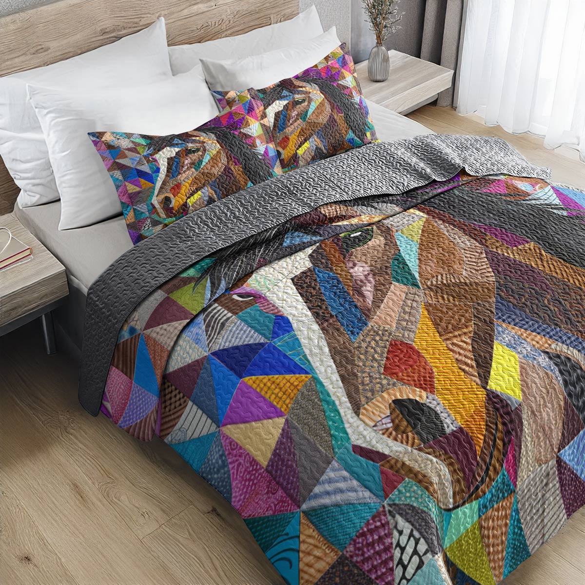 Shineful All Season Quilt 3-Piece Set Horse Colorful