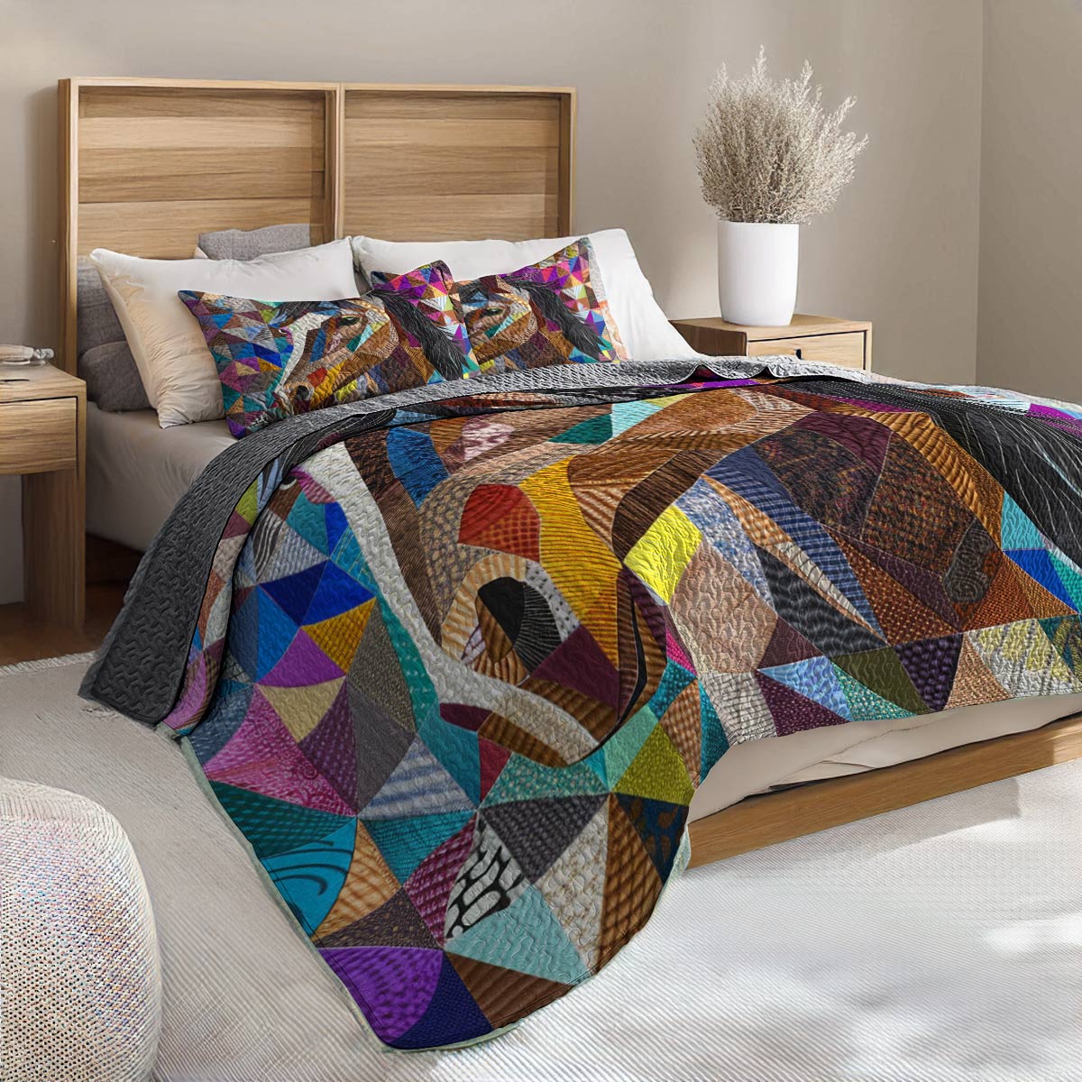 Shineful All Season Quilt 3-Piece Set Horse Colorful