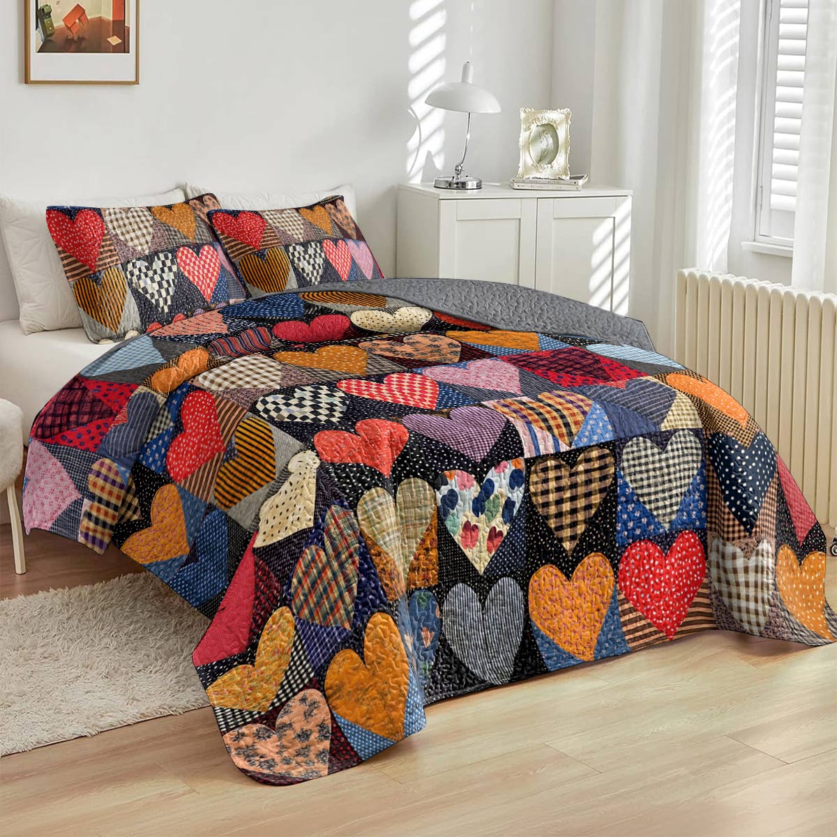 Shineful All Season Quilt 3-Piece Set Cushy Heart