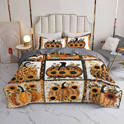 Shineful All Season Quilt 3-Piece Set Gorgeous Pumpkins Sunflowers