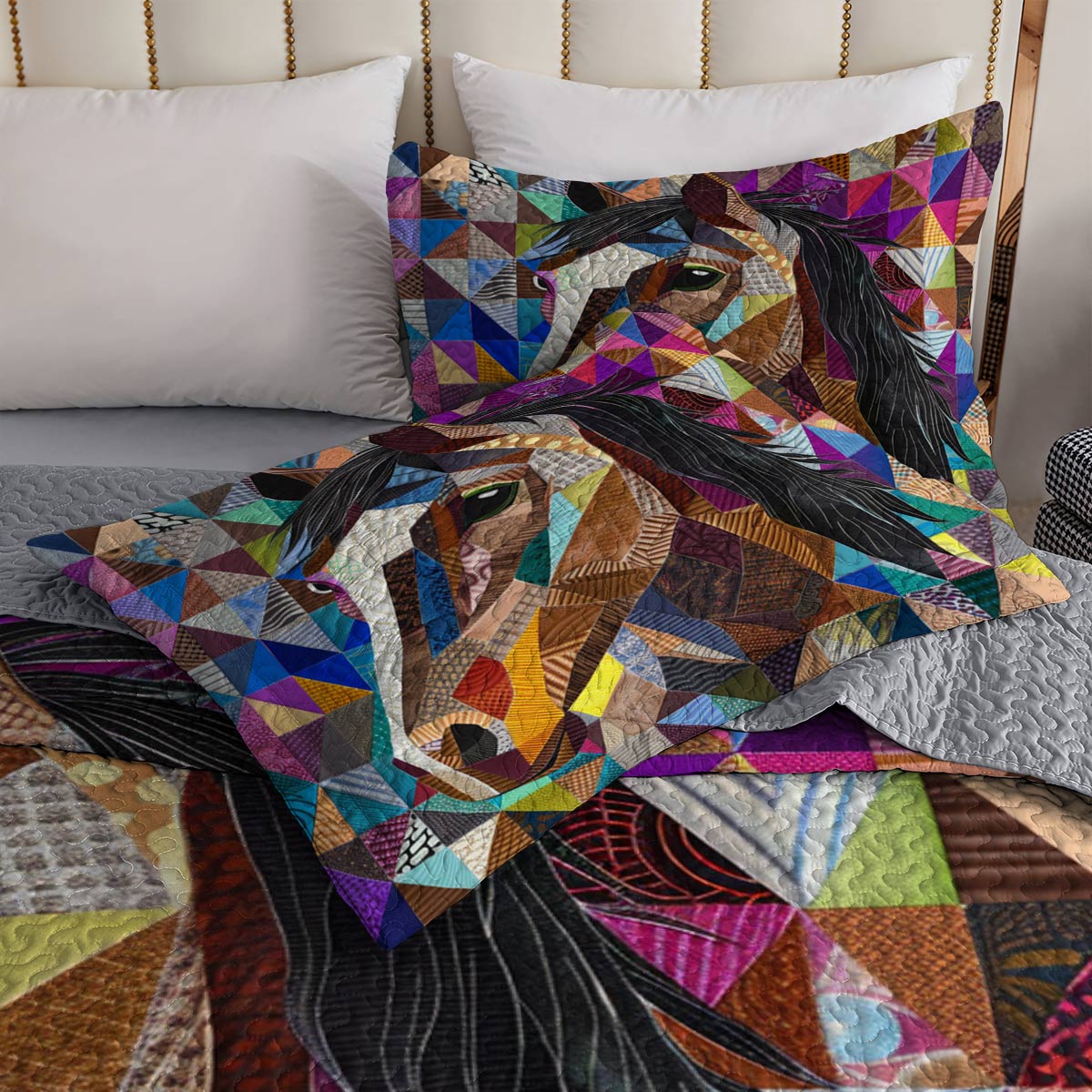 Shineful All Season Quilt 3-Piece Set Horse Colorful