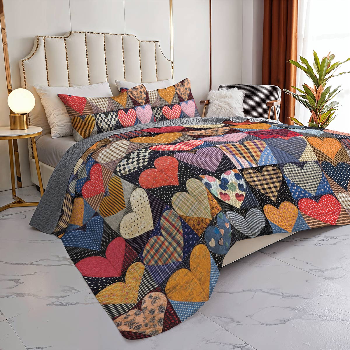 Shineful All Season Quilt 3-Piece Set Cushy Heart