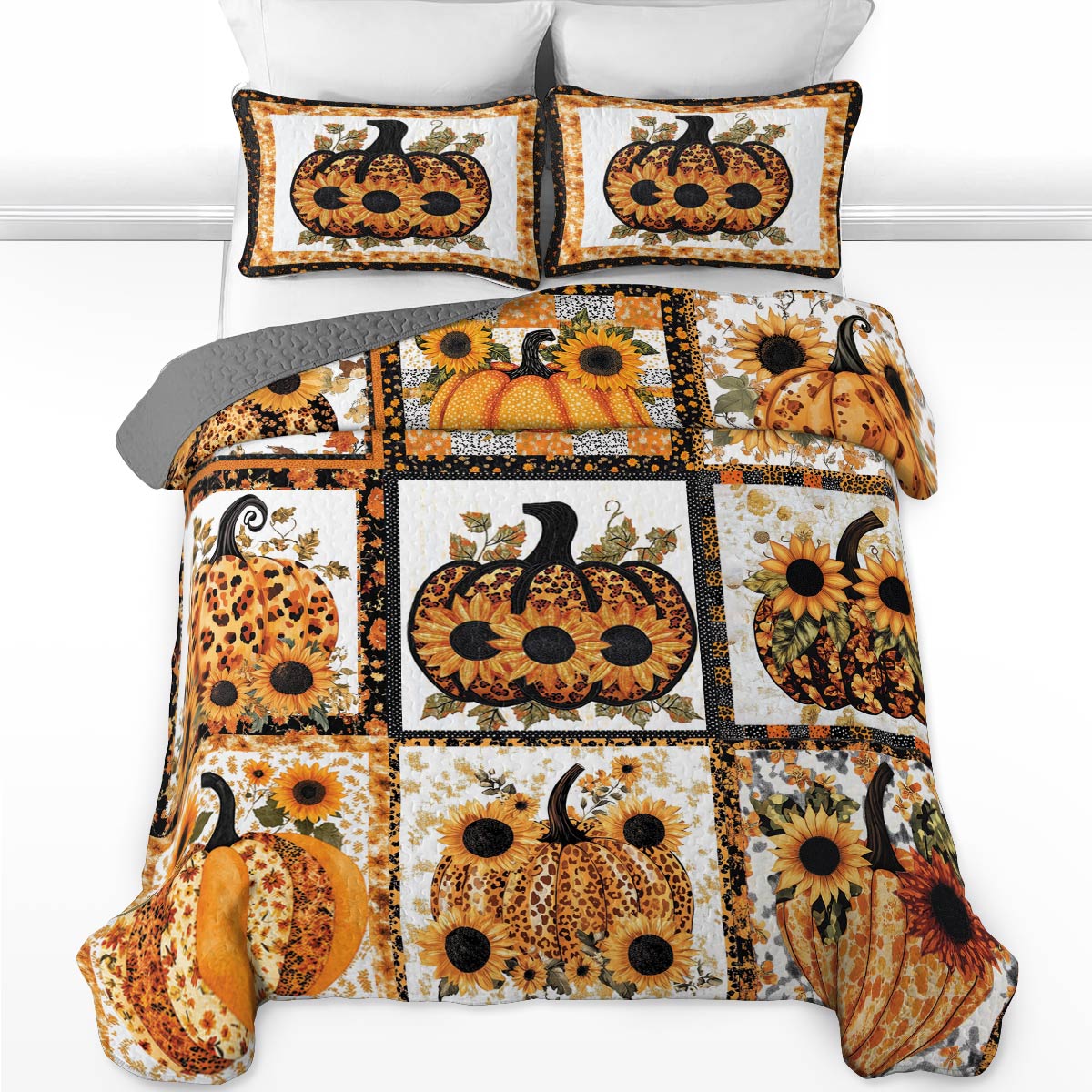 Shineful All Season Quilt 3-Piece Set Gorgeous Pumpkins Sunflowers