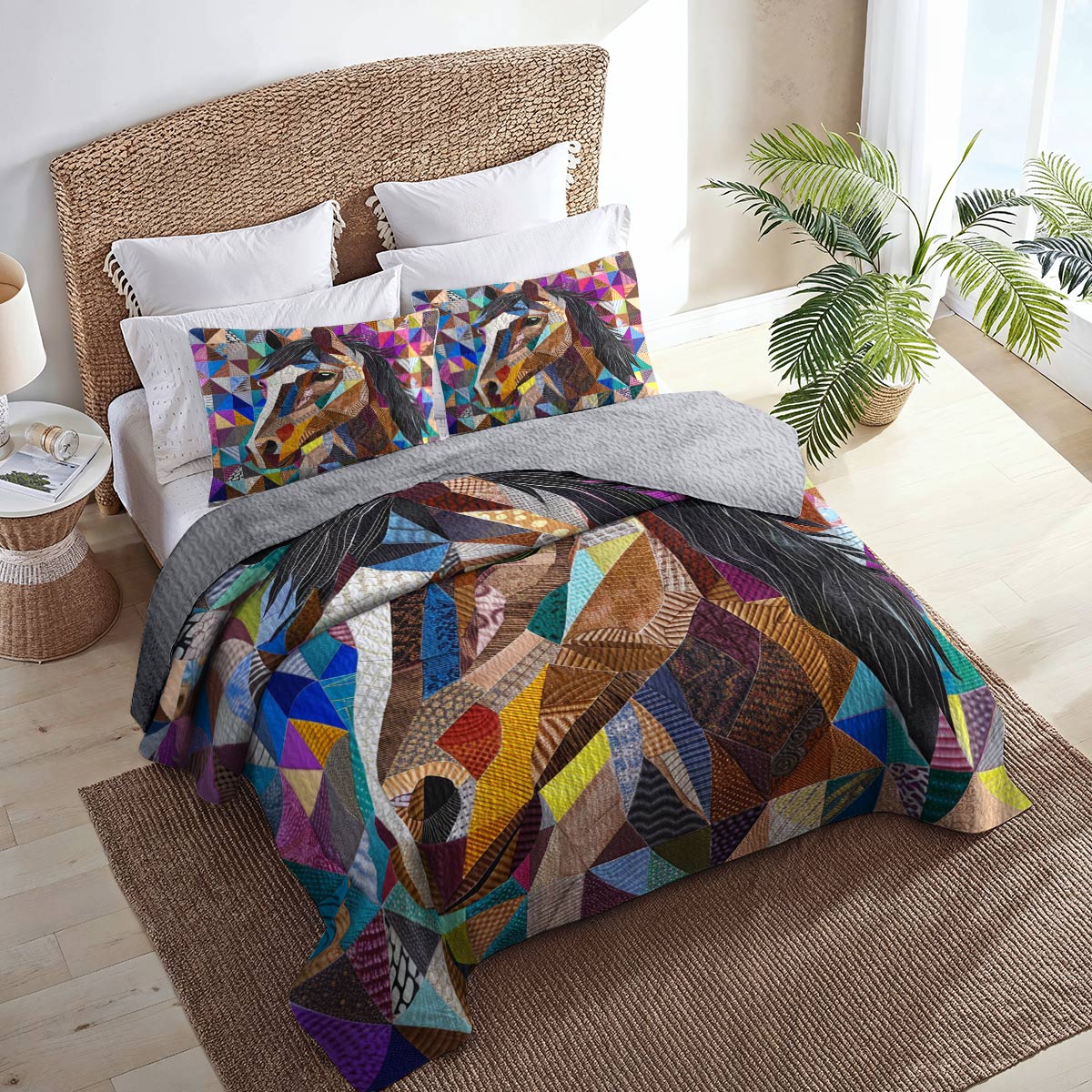 Shineful All Season Quilt 3-Piece Set Horse Colorful