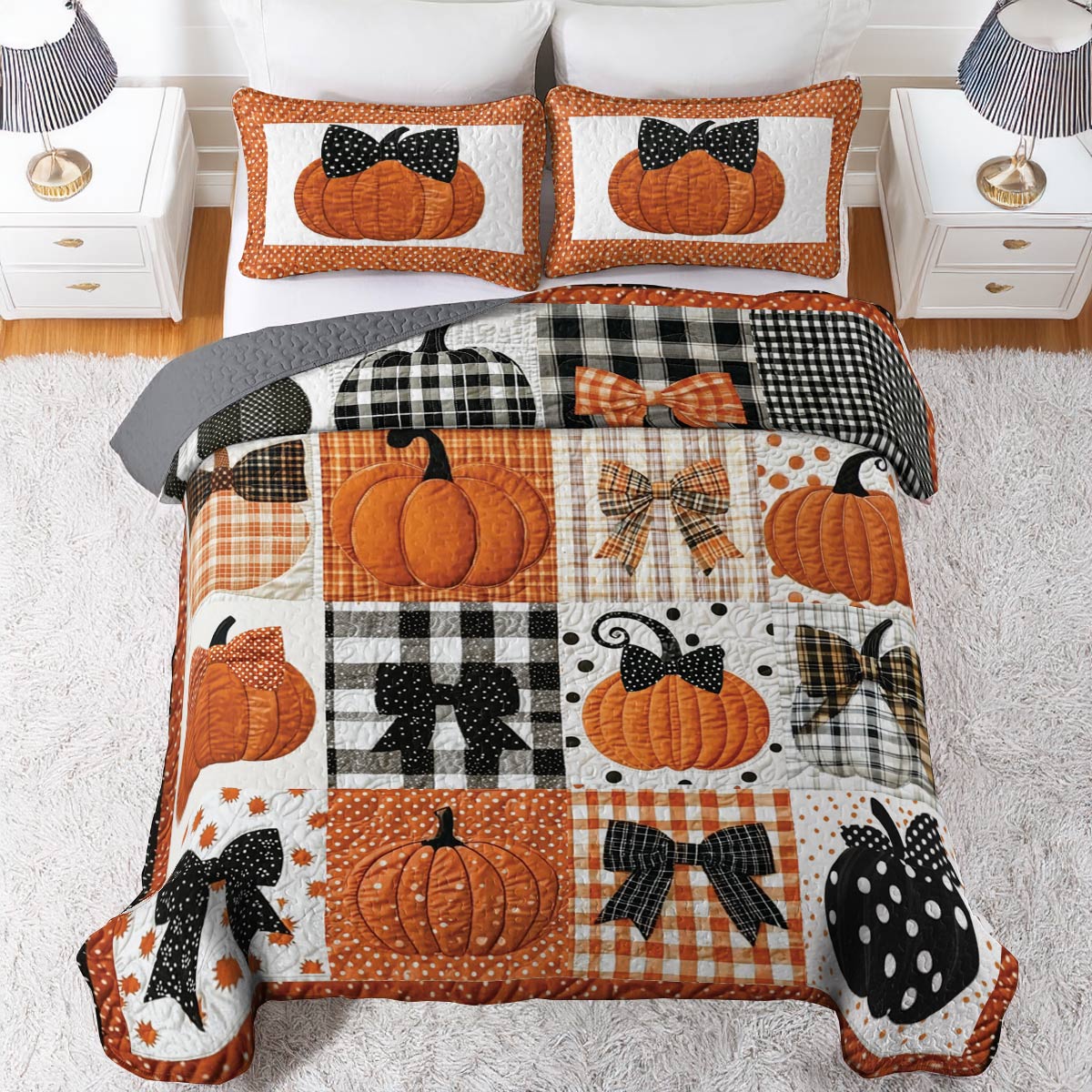 Shineful Flat Print All Season Quilt 3-Piece Set Pretty Pumpkins