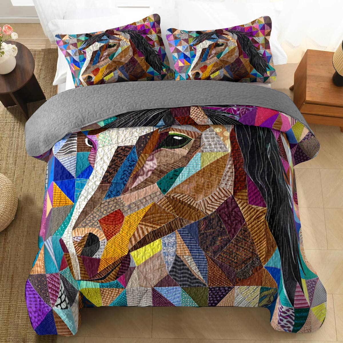 Shineful All Season Quilt 3-Piece Set Horse Colorful