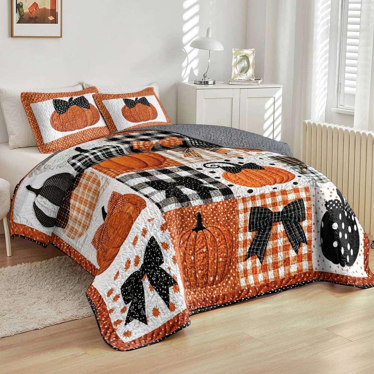 Shineful Flat Print All Season Quilt 3-Piece Set Pretty Pumpkins