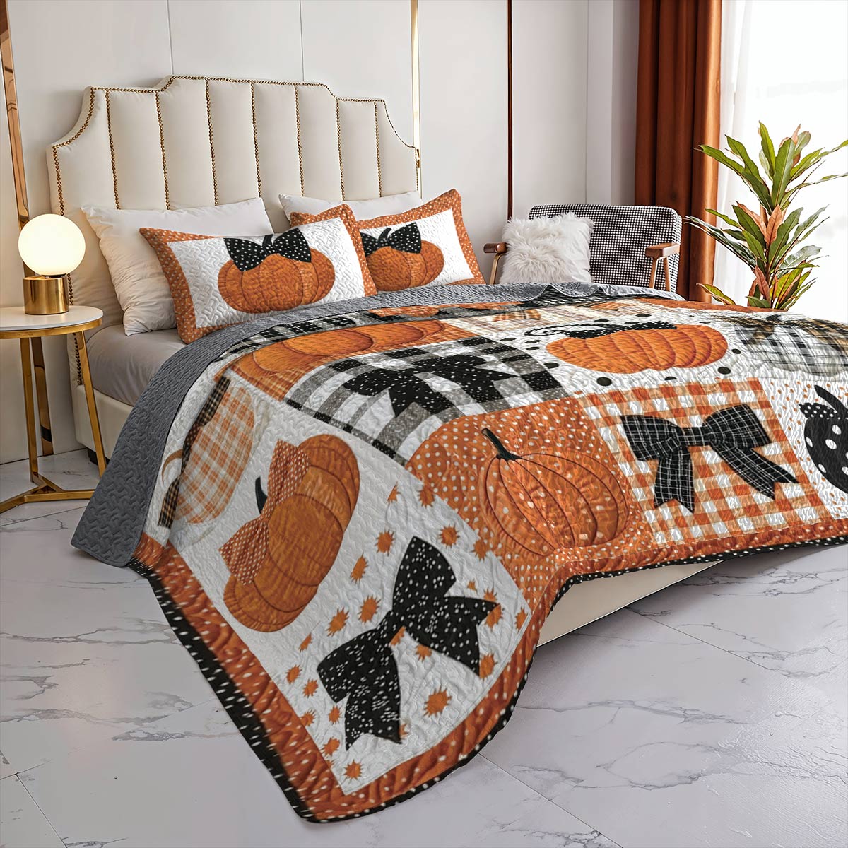 Shineful Flat Print All Season Quilt 3-Piece Set Pretty Pumpkins