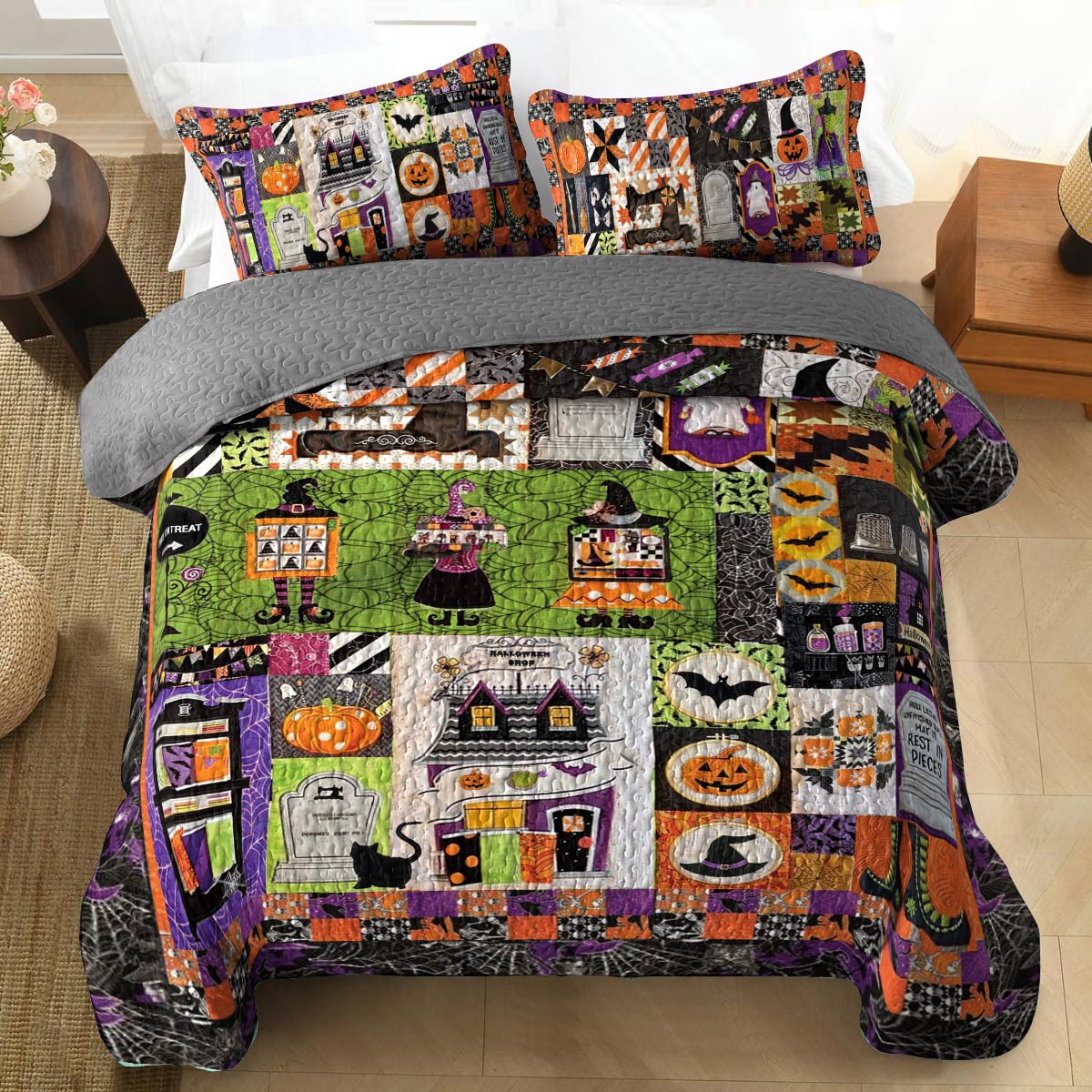 Shineful All Season Quilt 3-Piece Set Halloween Stitch