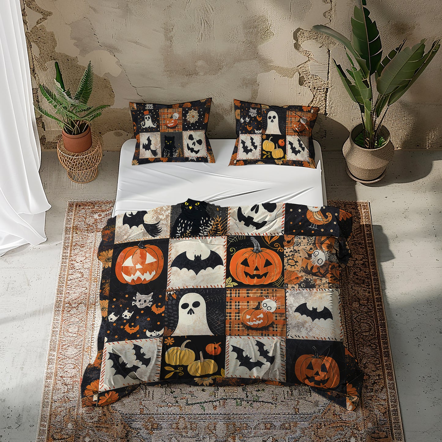 Shineful 3 Pieces Duvet Cover Set Spooky Patchwork