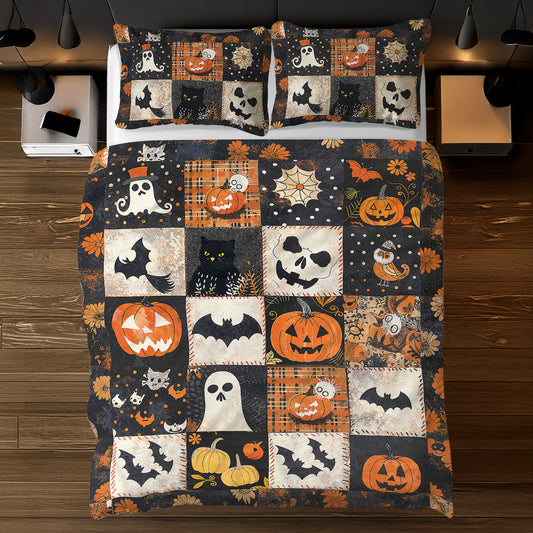 Shineful 3 Pieces Duvet Cover Set Spooky Patchwork