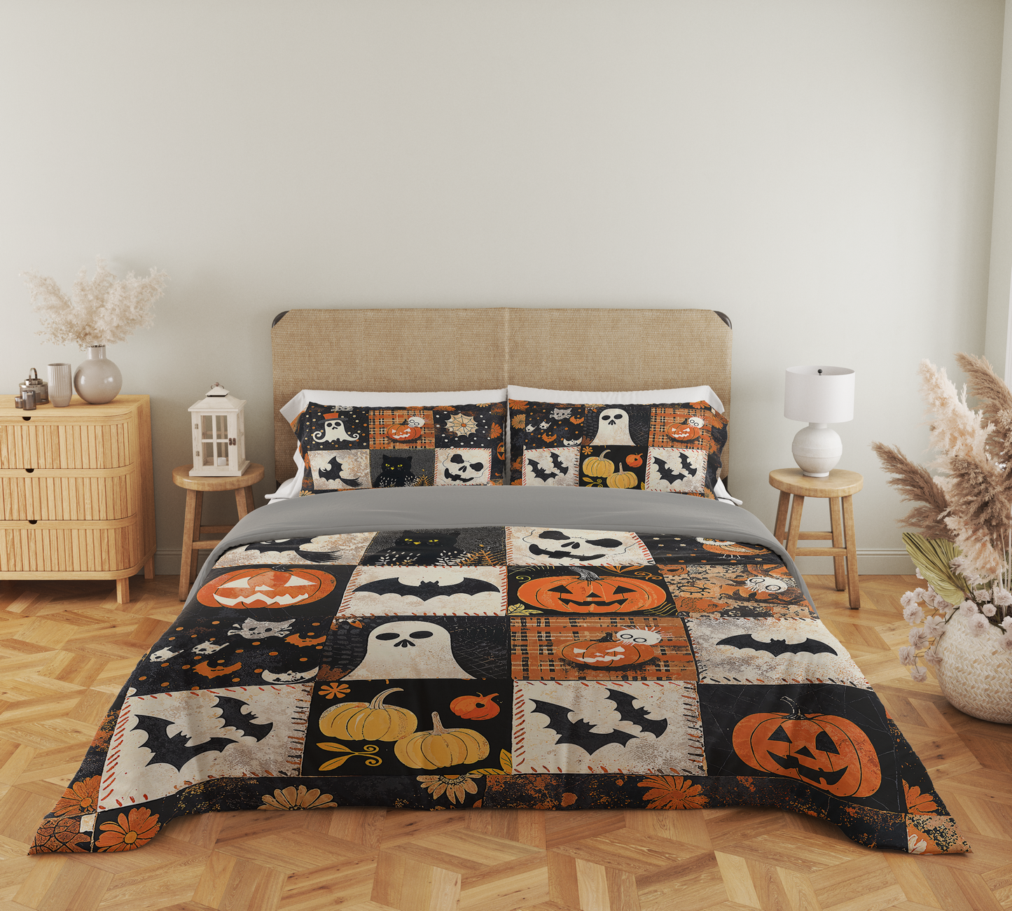 Shineful 3 Pieces Duvet Cover Set Spooky Patchwork