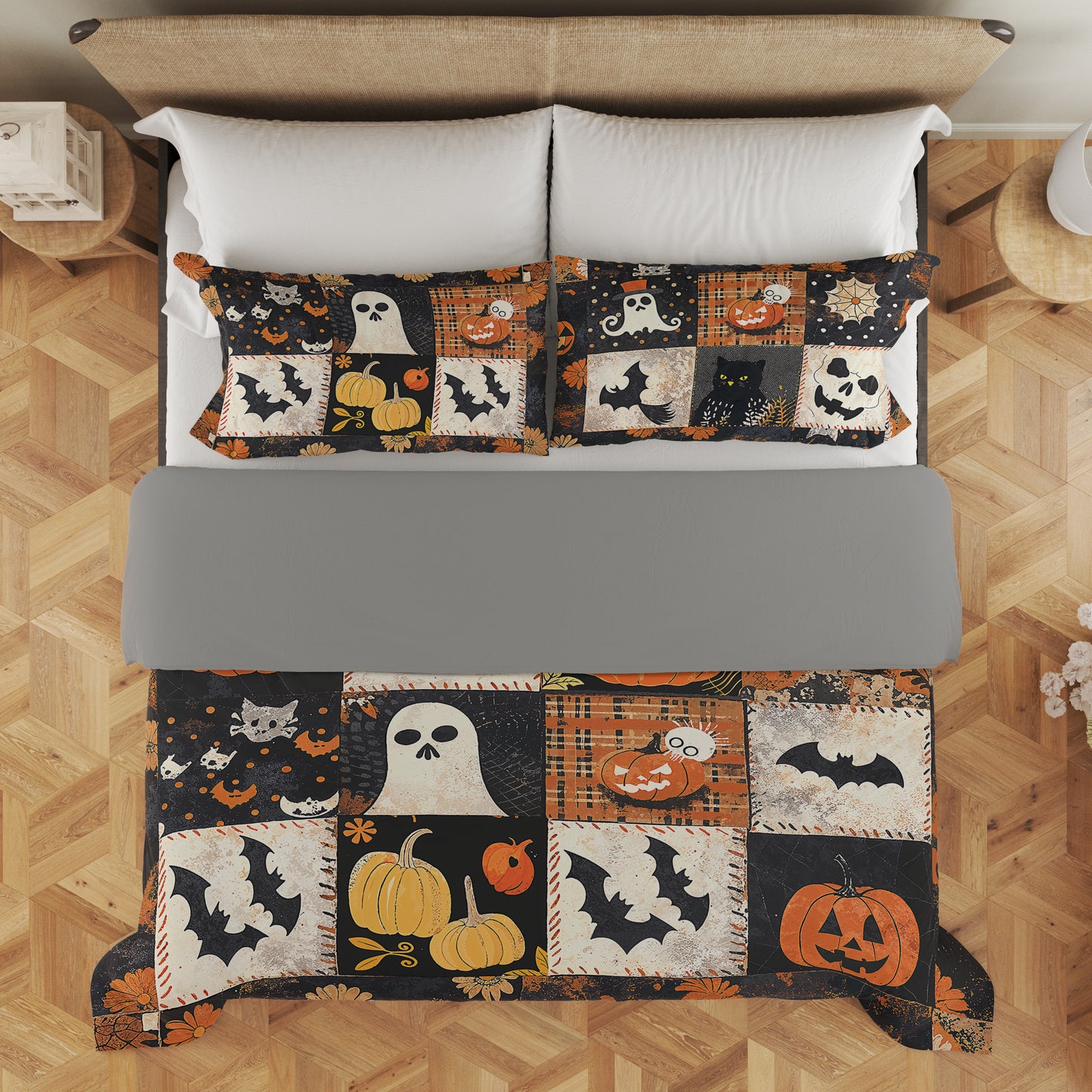 Shineful 3 Pieces Duvet Cover Set Spooky Patchwork