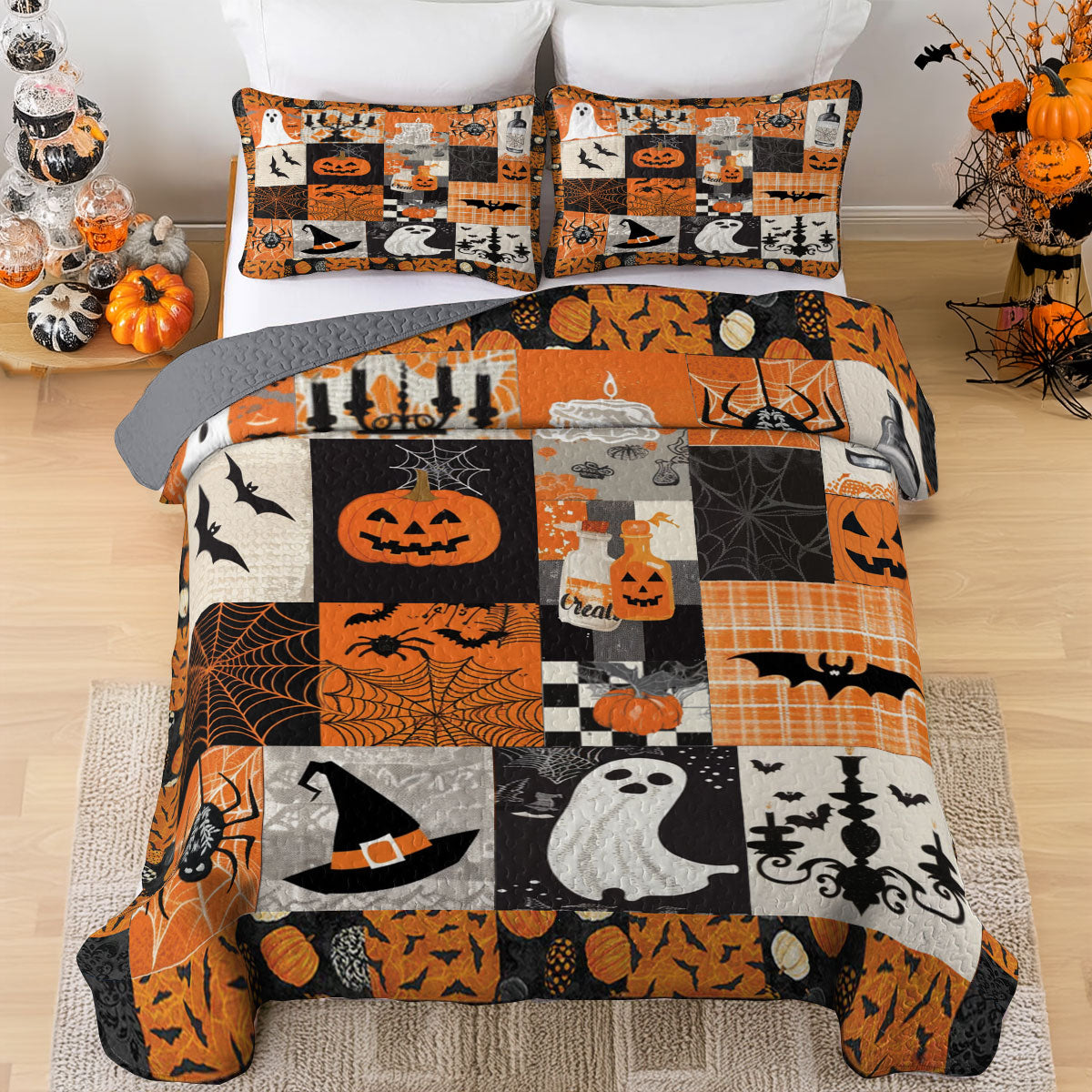 Shineful All Season Quilt 3-Piece Set Spooky Patchwork