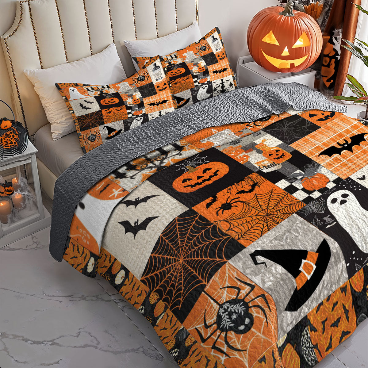 Shineful All Season Quilt 3-Piece Set Spooky Patchwork