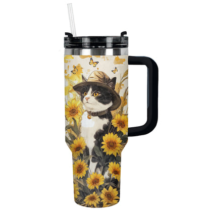 Shineful Tumbler Sunflower Tuxedo Cat With Hat