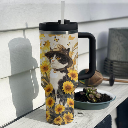 Shineful Tumbler Sunflower Tuxedo Cat With Hat