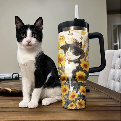 Shineful Tumbler Sunflower Tuxedo Cat With Hat