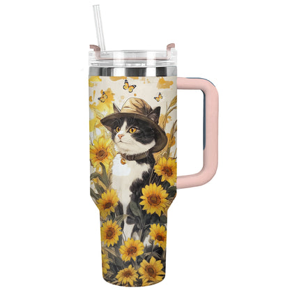 Shineful Tumbler Sunflower Tuxedo Cat With Hat