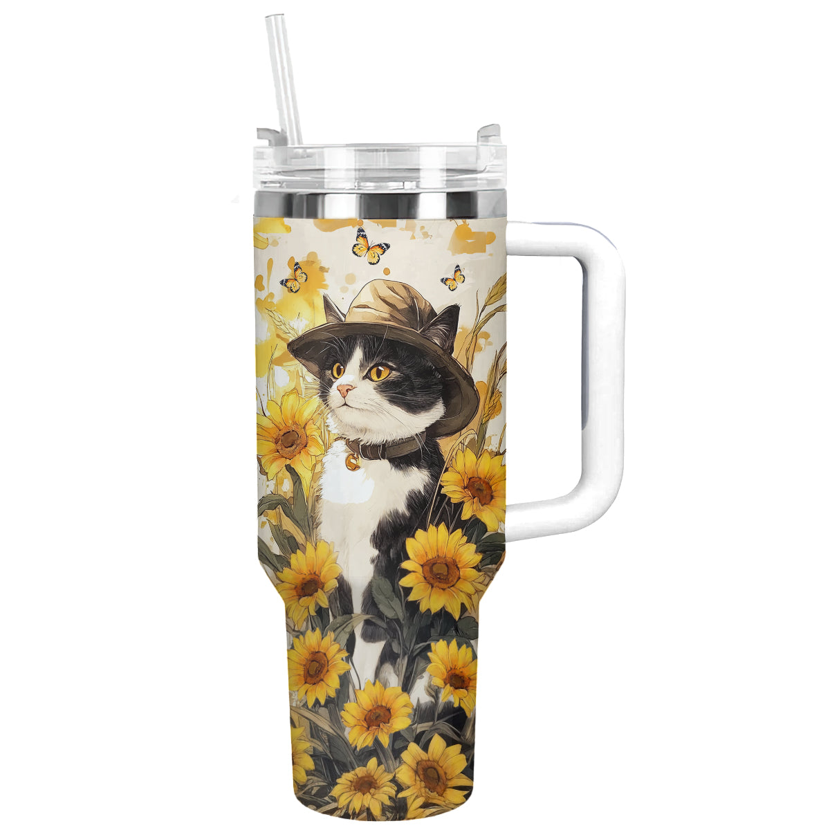 Shineful Tumbler Sunflower Tuxedo Cat With Hat