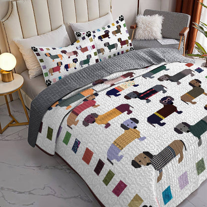 Dackel Shineful All Season Quilt 3-teiliges Set Pfoten und Flicken 