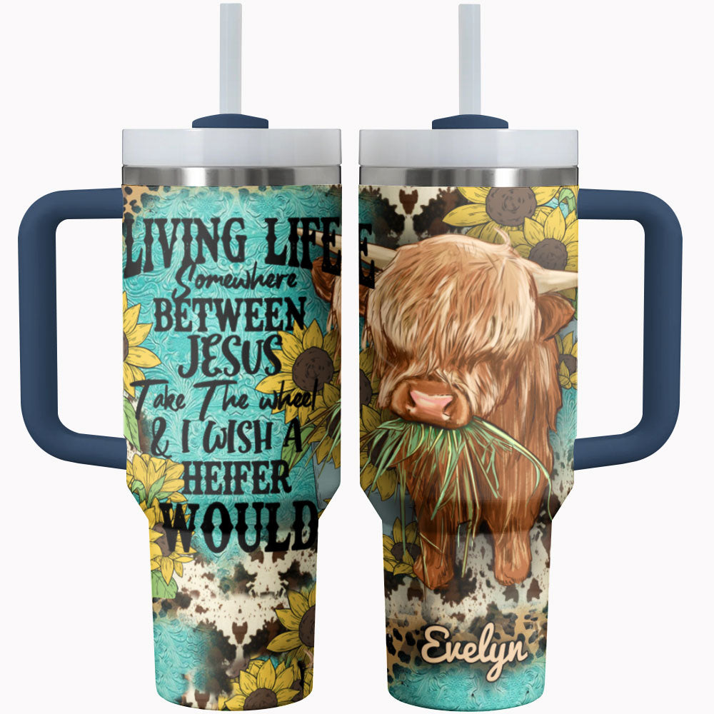 Highland Cow Tumbler Shiny Moo-tivational Drive personalisiert