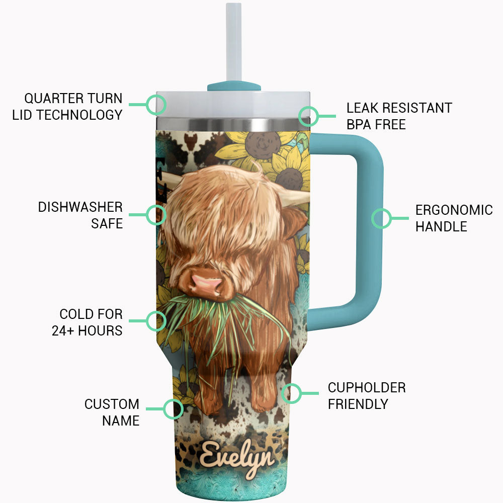 Highland Cow Tumbler Shineful Moo-tivational Drive Personalized