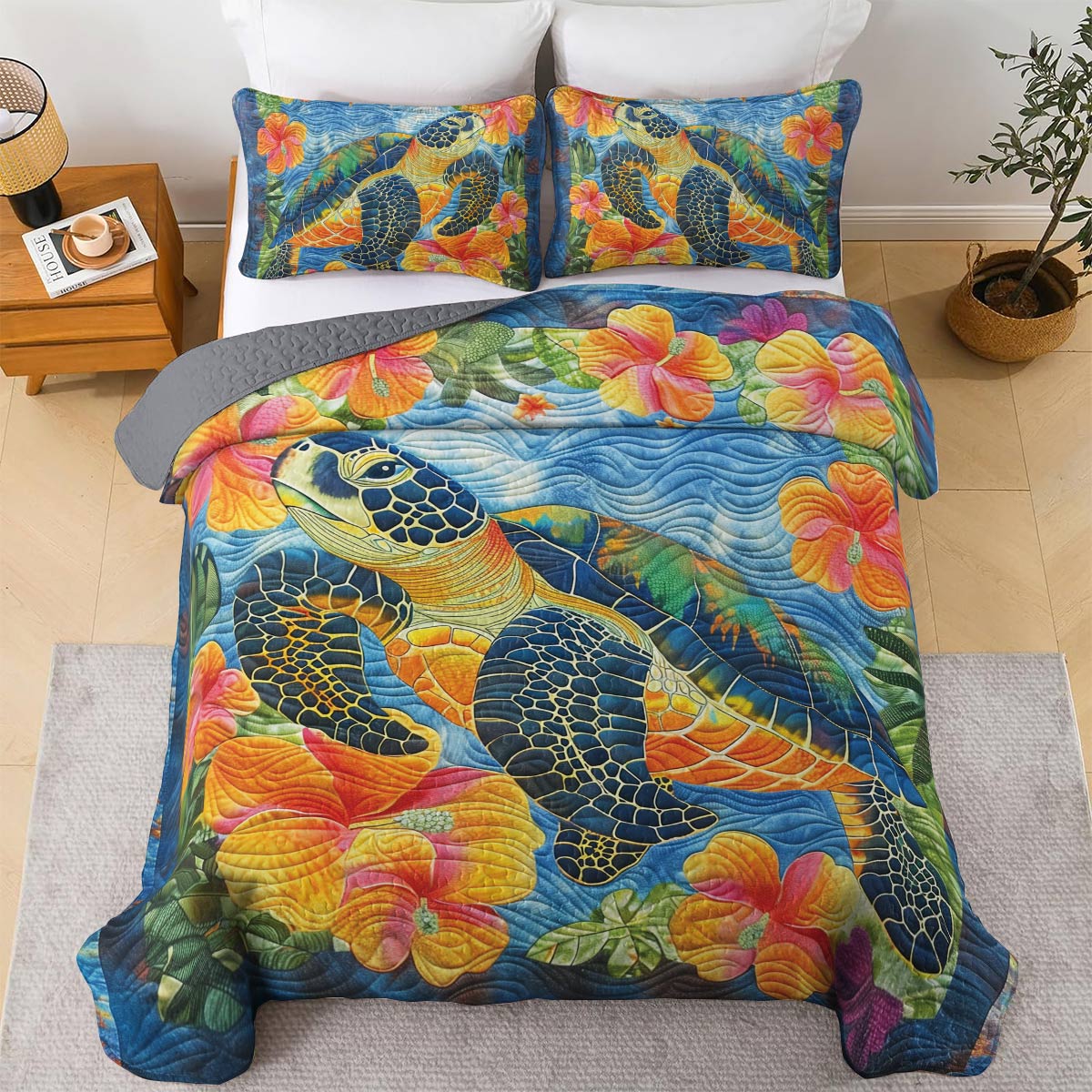 Ensemble de courtepointe toutes saisons 3 pièces Turtle Shineful Tropical Serenity