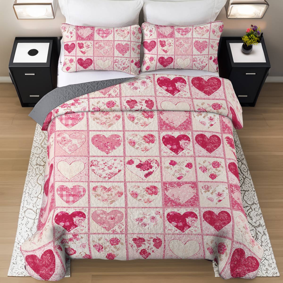 Shineful All Season Quilt 3-Piece Set Sweet Love Flowers