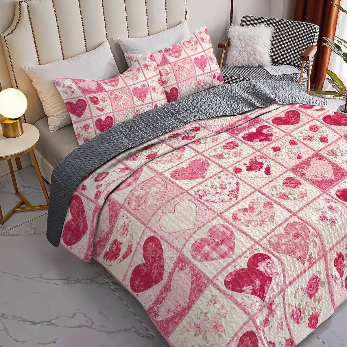 Shineful All Season Quilt 3-Piece Set Sweet Love Flowers