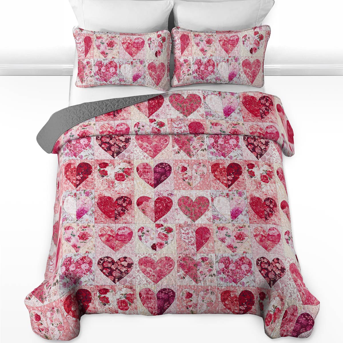 Shineful All Season Quilt 3-Piece Set Sweet Flowers Heart