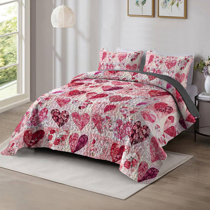 Shineful All Season Quilt 3-Piece Set Sweet Flowers Heart