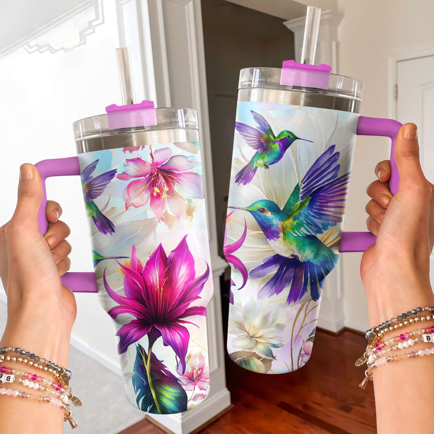 Hummingbird Shineful Tumbler Fluttering Blossoms