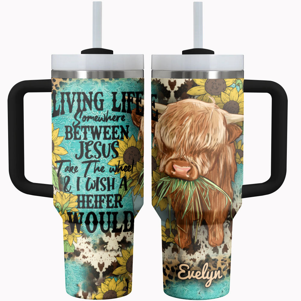 Highland Cow Tumbler Shiny Moo-tivational Drive personalisiert