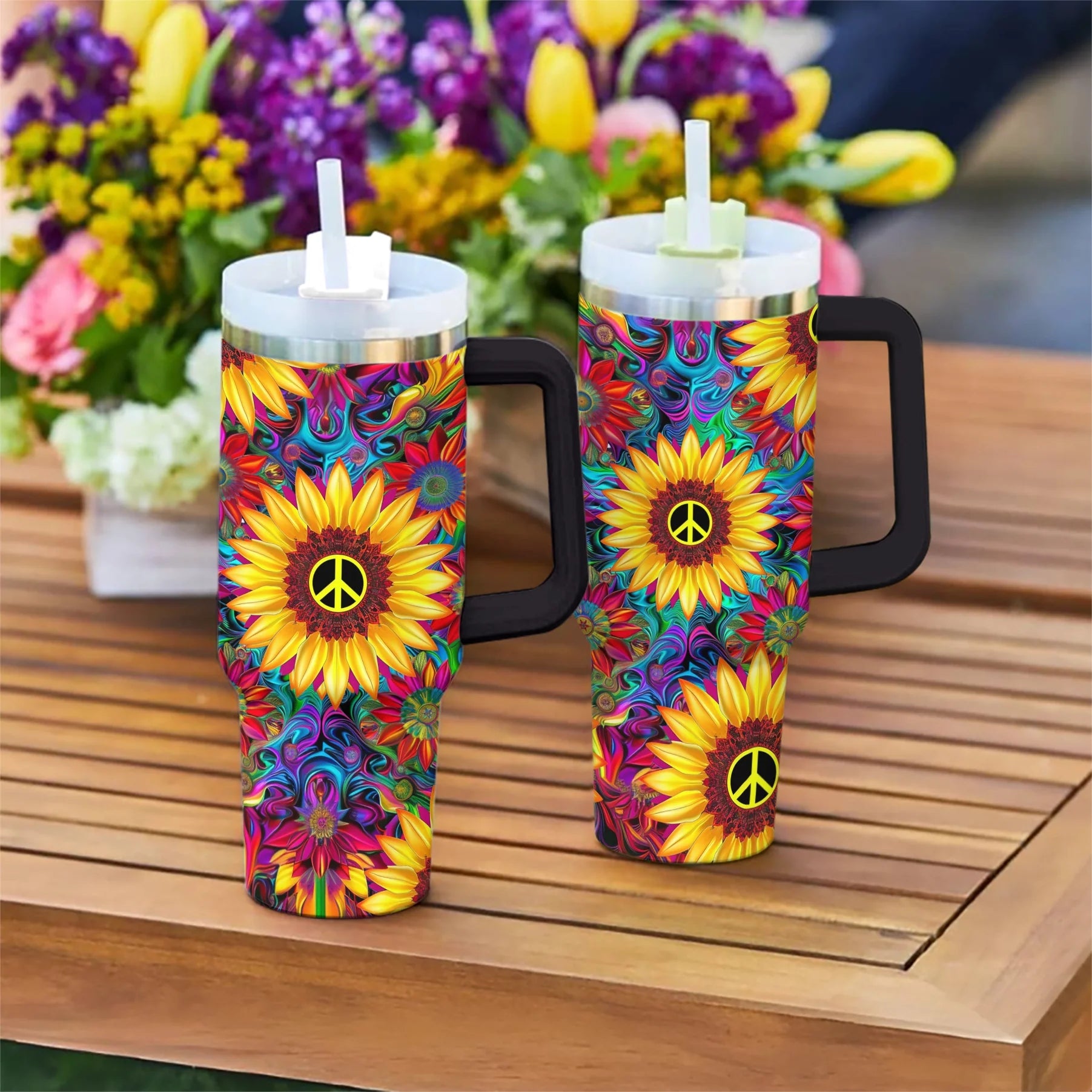 Hippie 40 Oz Shineful™ Tumbler Colorful Flower Mn8 Black 40Oz