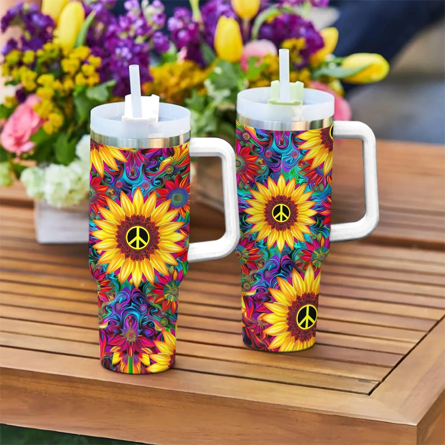 Hippie 40 Oz Shineful™ Tumbler Colorful Flower Mn8 White 40Oz