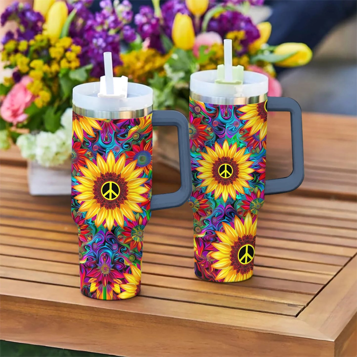 Hippie 40 Oz Shineful™ Tumbler Colorful Flower Mn8 Navy 40Oz