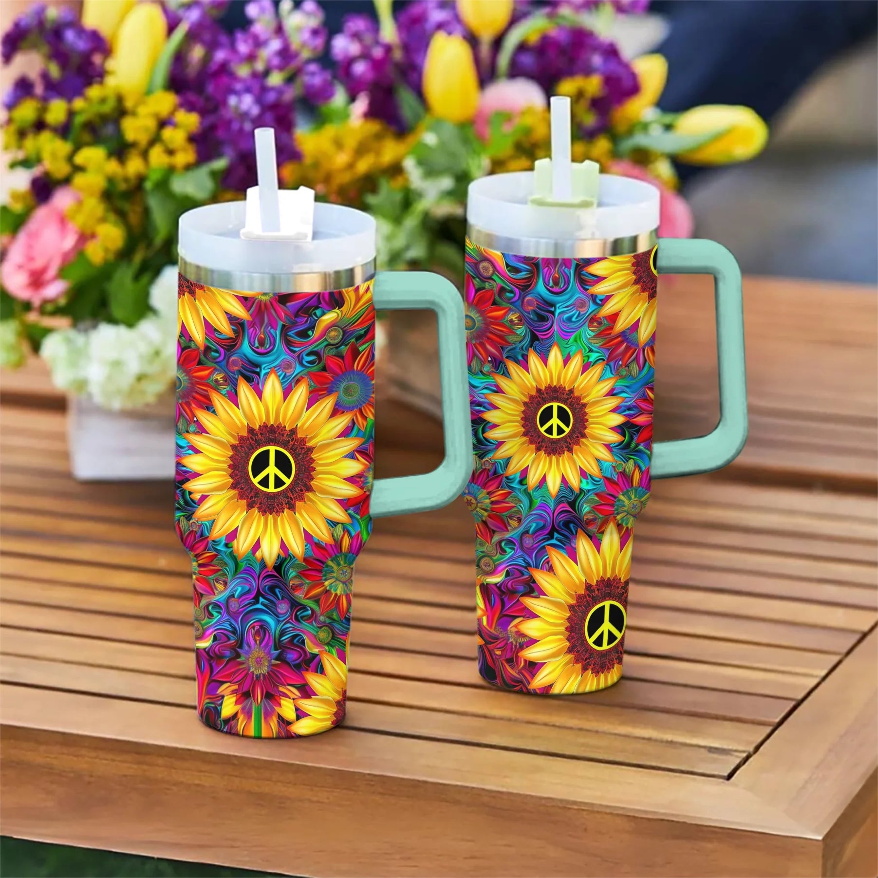 Hippie 40 Oz Shineful™ Tumbler Colorful Flower Mn8 Turquoise Blue 40Oz