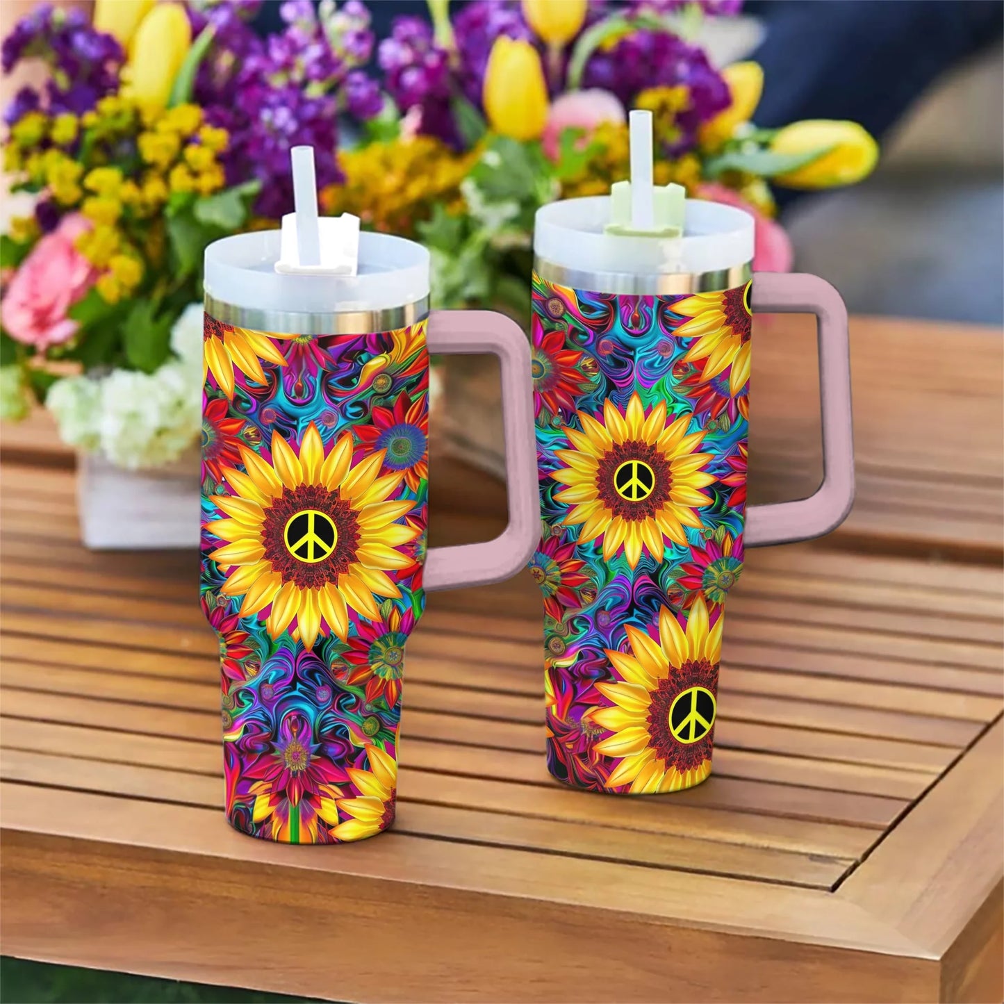 Hippie 40 Oz Shineful™ Tumbler Colorful Flower Mn8 Pink 40Oz