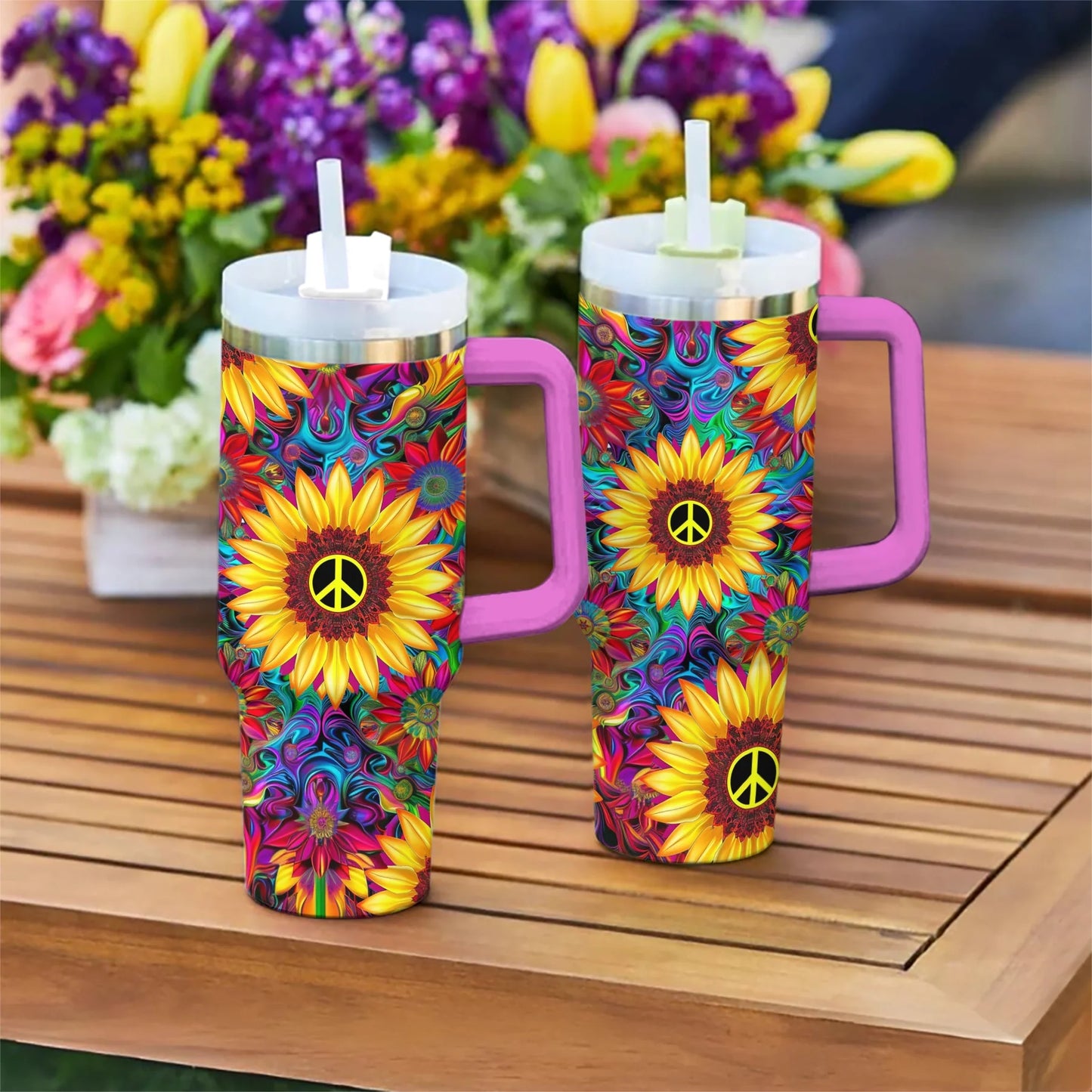 Hippie 40 Oz Shineful™ Tumbler Colorful Flower Mn8 Hot Pink 40Oz