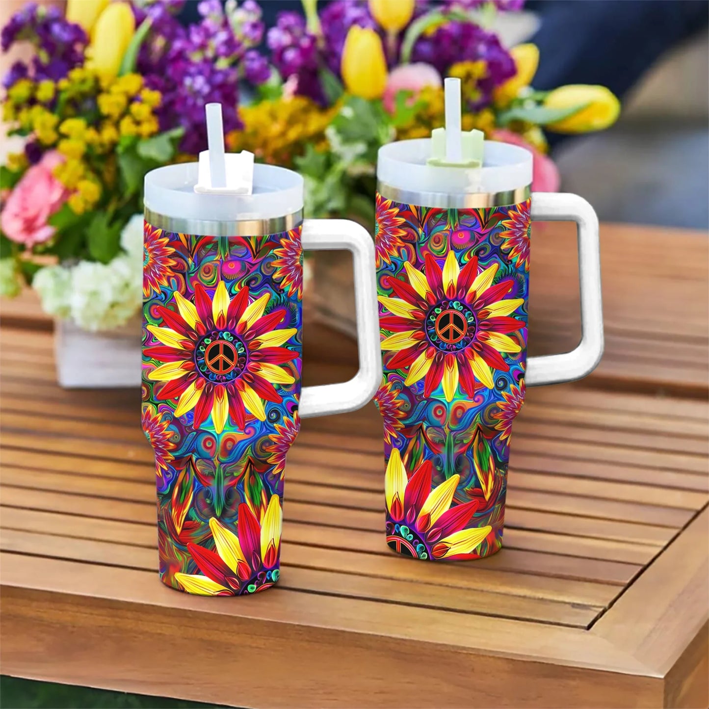 Hippie 40 Oz Shineful™ Tumbler Floral Peace Mn8 White 40Oz