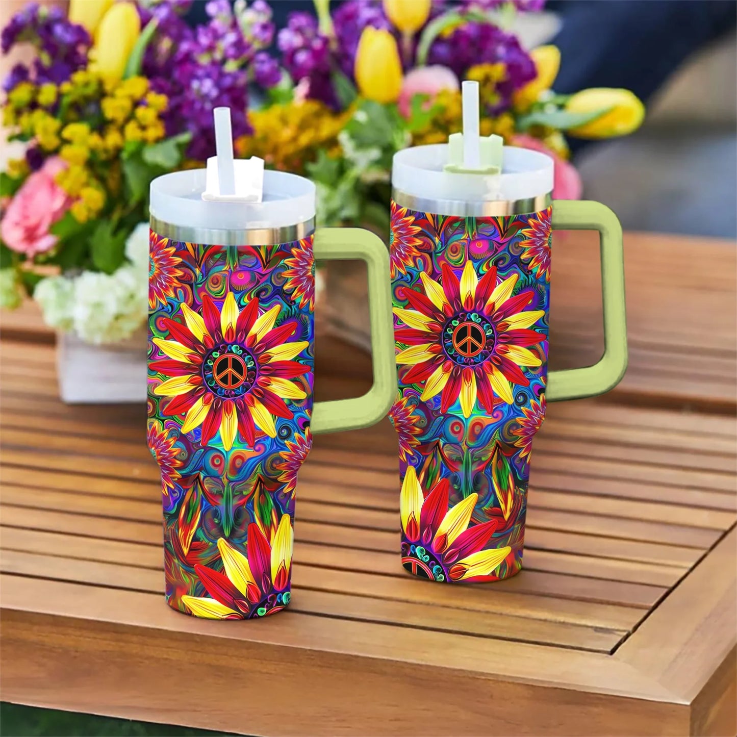 Hippie 40 Oz Shineful™ Tumbler Floral Peace Mn8 Green 40Oz