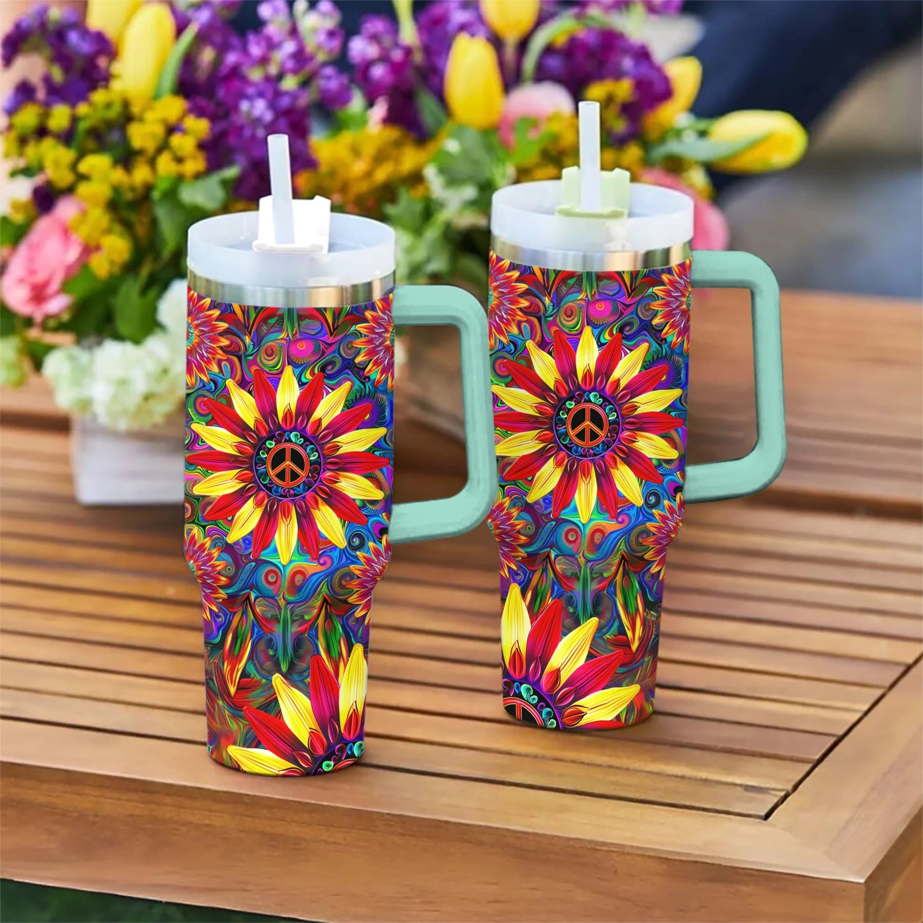 Hippie 40 Oz Shineful™ Tumbler Floral Peace Mn8 Turquoise Blue 40Oz