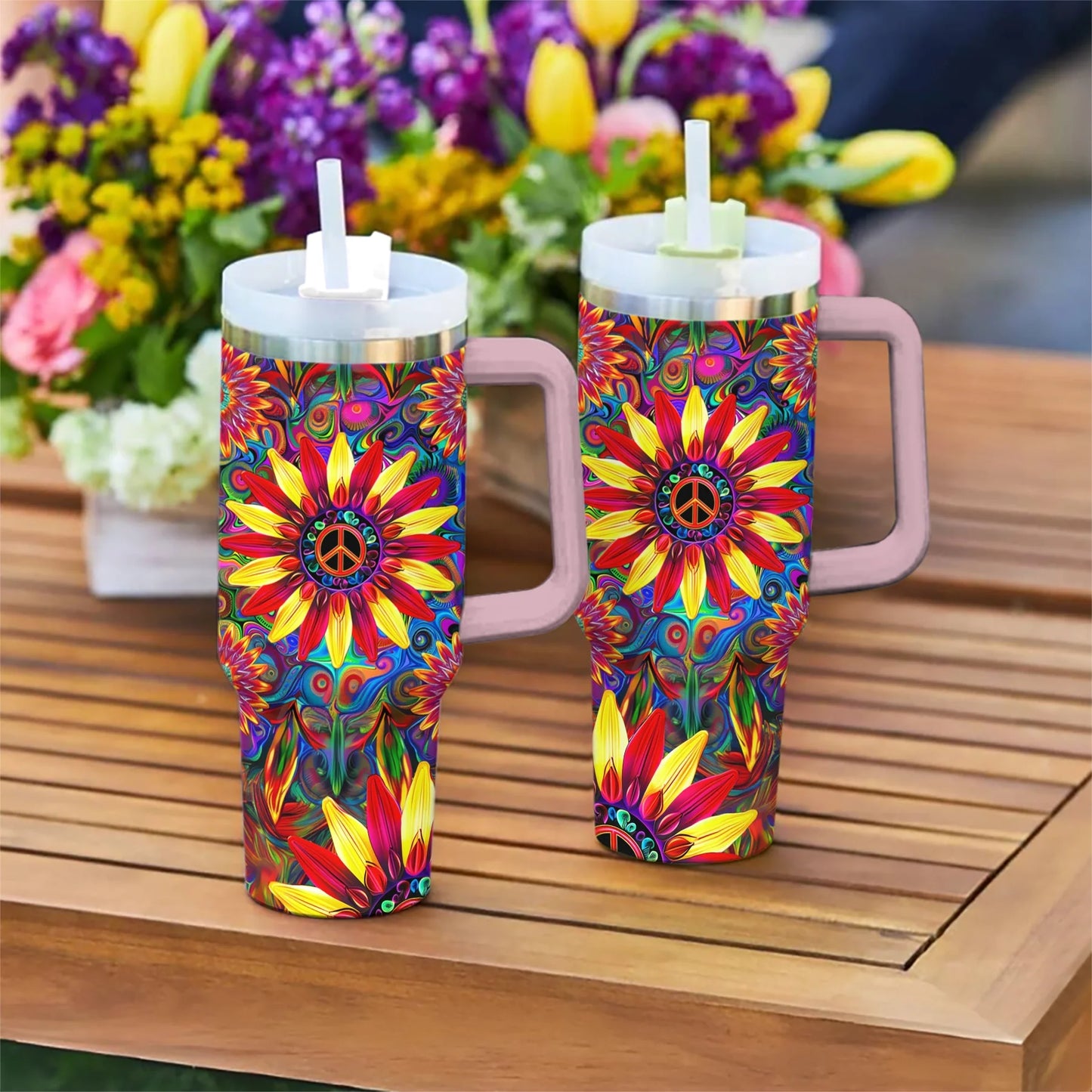 Hippie 40 Oz Shineful™ Tumbler Floral Peace Mn8 Pink 40Oz