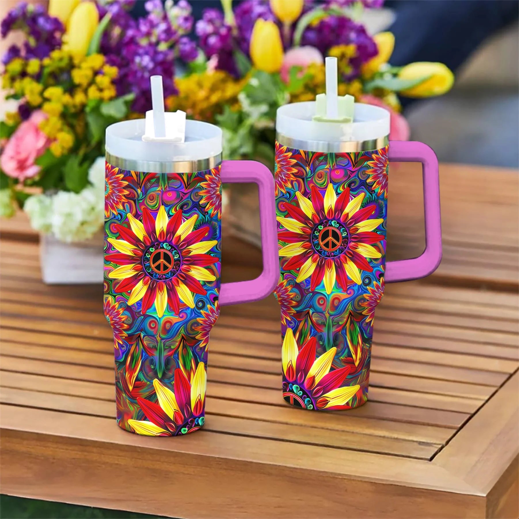 Hippie 40 Oz Shineful™ Tumbler Floral Peace Mn8 Hot Pink 40Oz