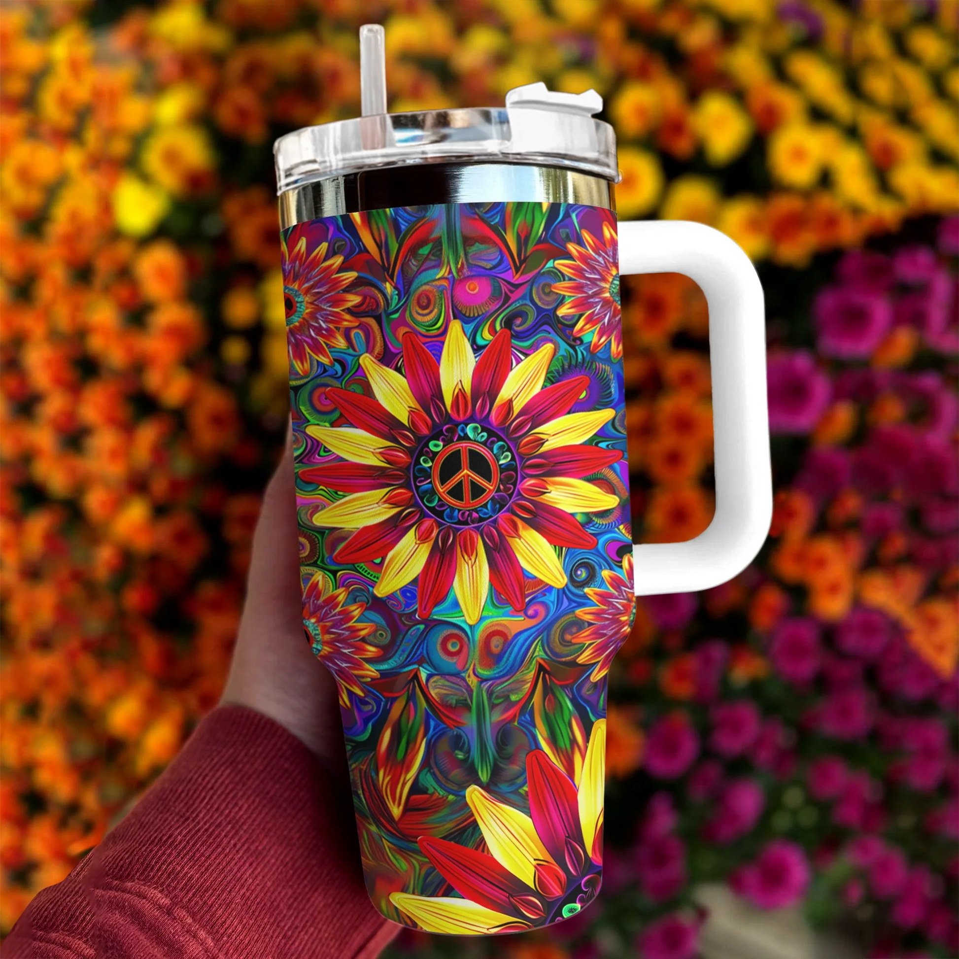 Hippie 40 Oz Shineful™ Tumbler Floral Peace Mn8 40Oz